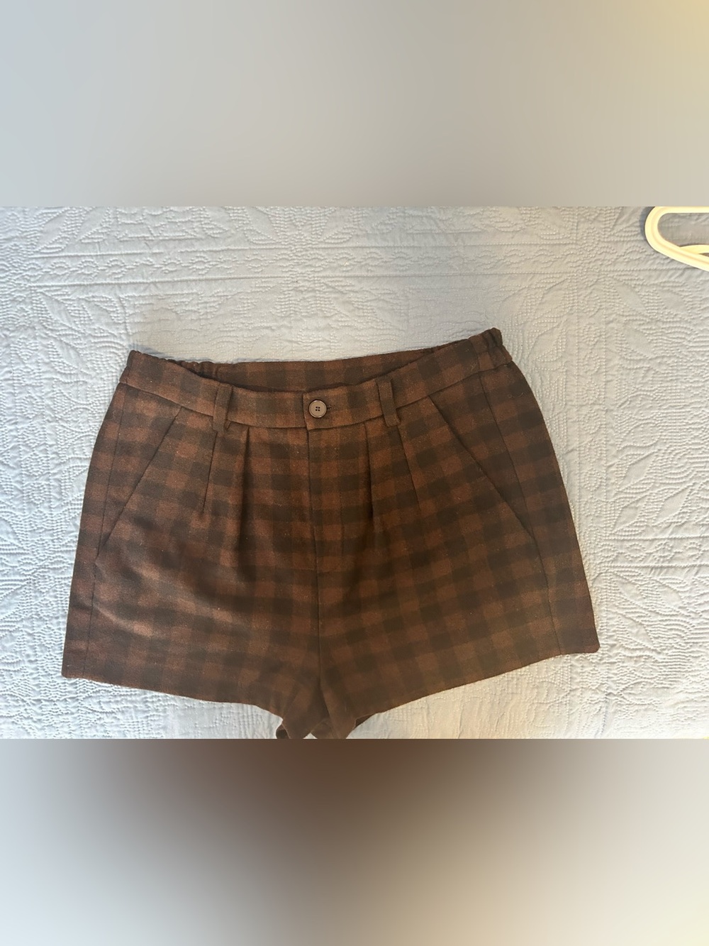 Maje Brown Plaid Wool Blend High-Rise Shorts